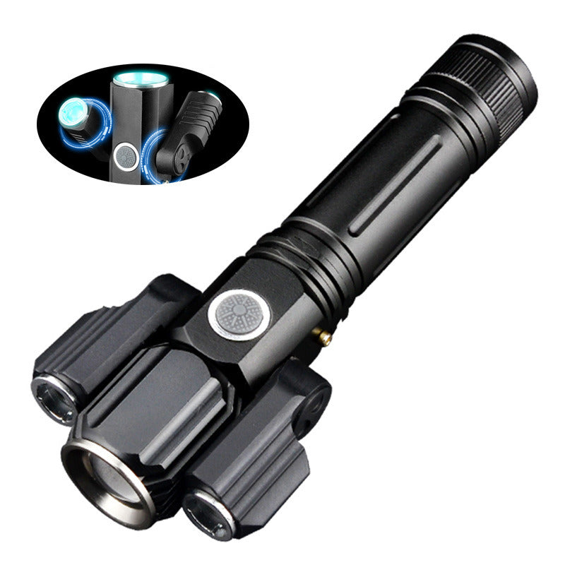 Black tactical 3 head flashlight on a white background.