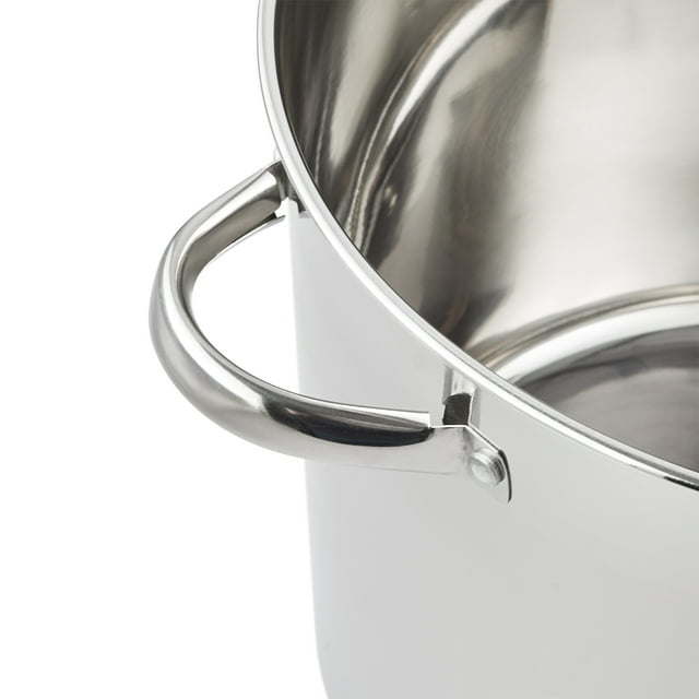 Stainless Steel 20-Quart Stock Pot with Glass Lid isolated on a white background.