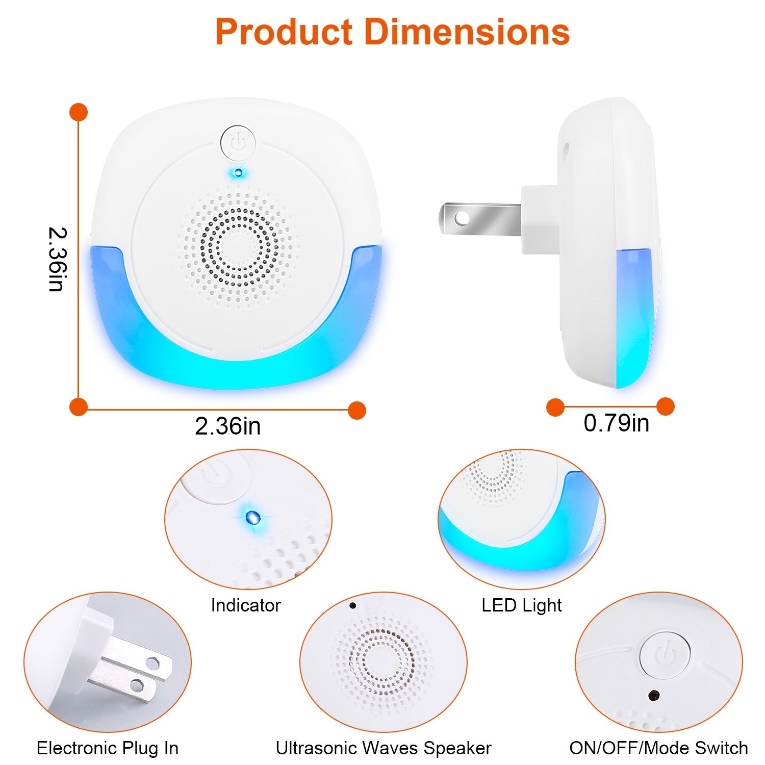 Six 6 Packs Ultrasonic Pest Repellers Plug In Indoor Pest Control Mouse Repellent Chaser Deterrent for Home Kitchen Office Warehouse Hotel arranged in two rows on a white background.