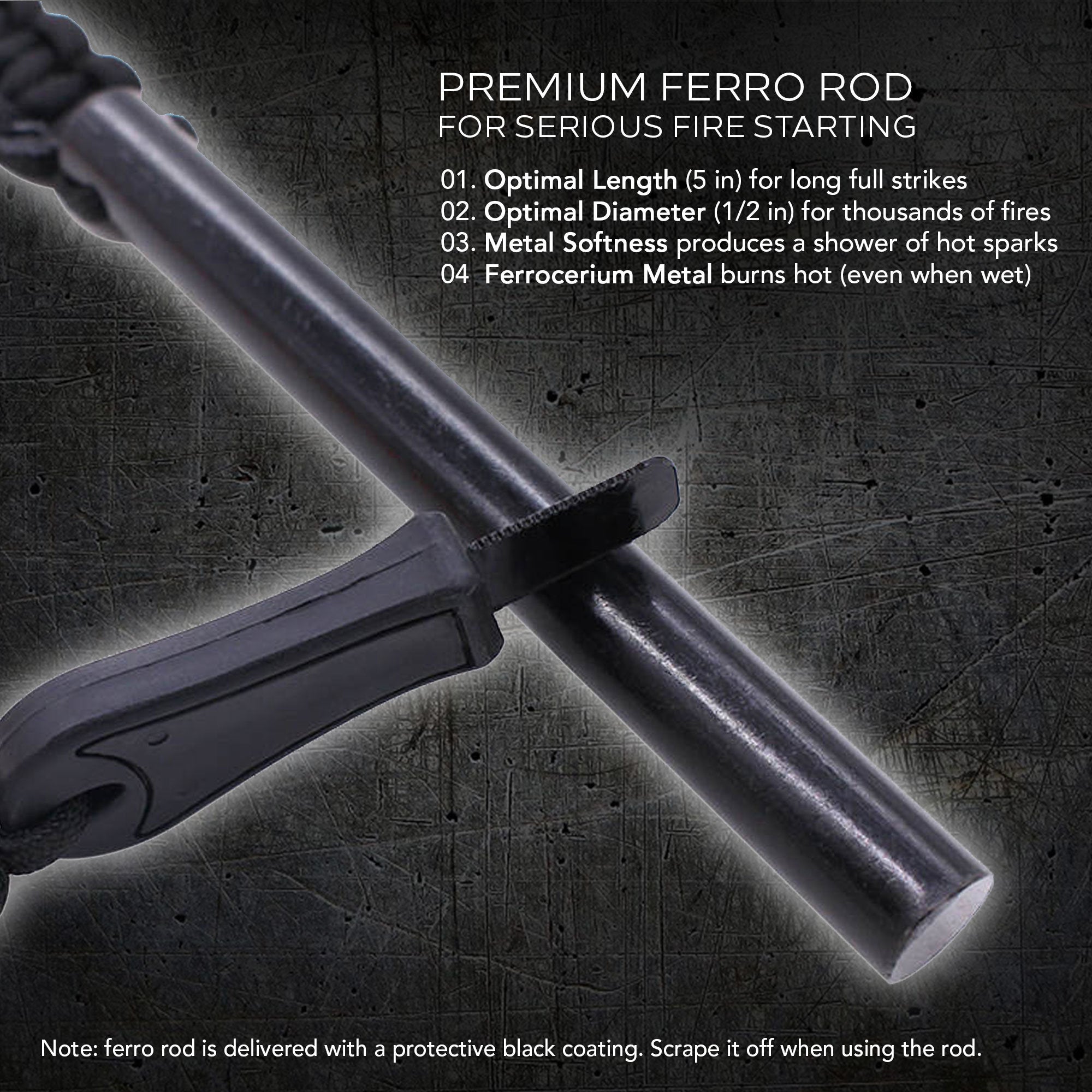 A black security cable lock with a braided rope and integrated keyed lock, ideal for securing bicycles and Hot Strike Ferro Rod Fire Starter.