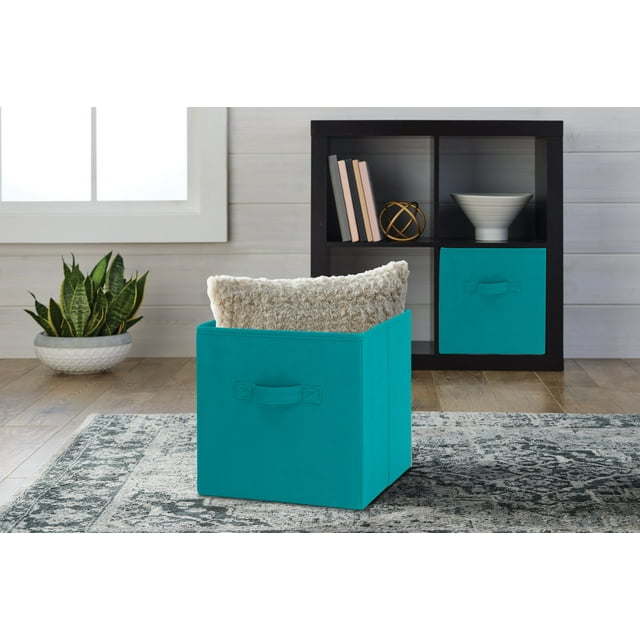 Five black Collapsible Cube Fabric Storage Bins (10.5" x 10.5"), 6 Pack with handles, stacked in a pyramid arrangement on a white background.