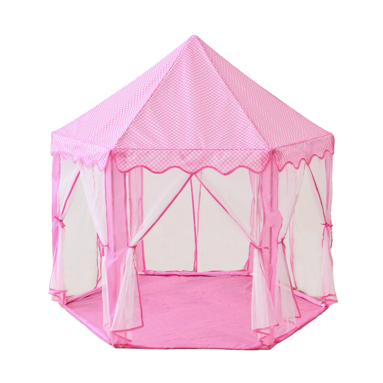 A purple children's Outdoor Indoor Portable Folding Princess Castle Tent Kids Children Funny Play Fairy House Kids Play Tent(LED Star Lights) illuminated by fairy lights at night, set up outdoors near a building.