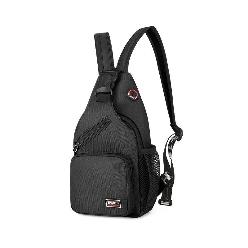 A small, cream-colored Colorpop Sling Bag with black zippers and trim, featuring two mesh side pockets and a sporty logo on the front.