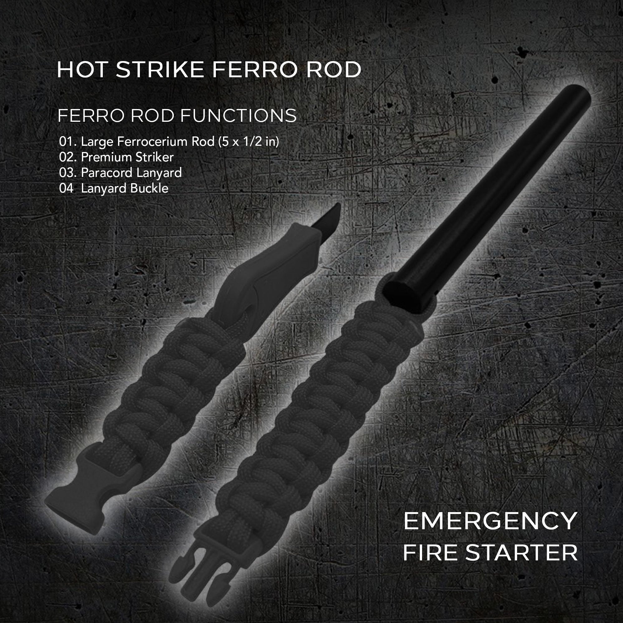 A black security cable lock with a braided rope and integrated keyed lock, ideal for securing bicycles and Hot Strike Ferro Rod Fire Starter.