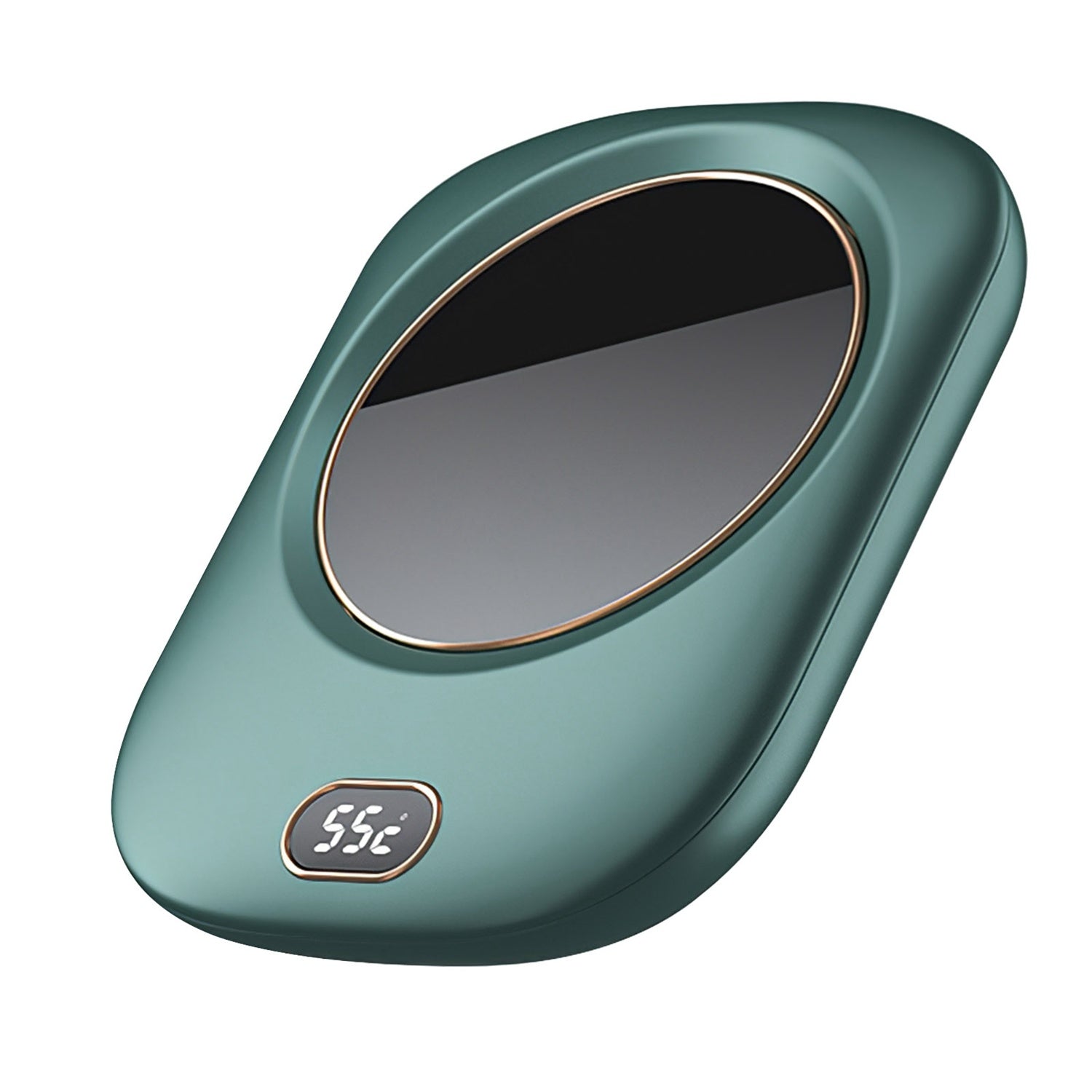 A pink Electric Coffee Mug Warmer for Desk Auto Shut off USB Tea Milk Beverage Cup 3 Temperature Setting with a digital display showing the temperature at 55 degrees Celsius and auto off feature.