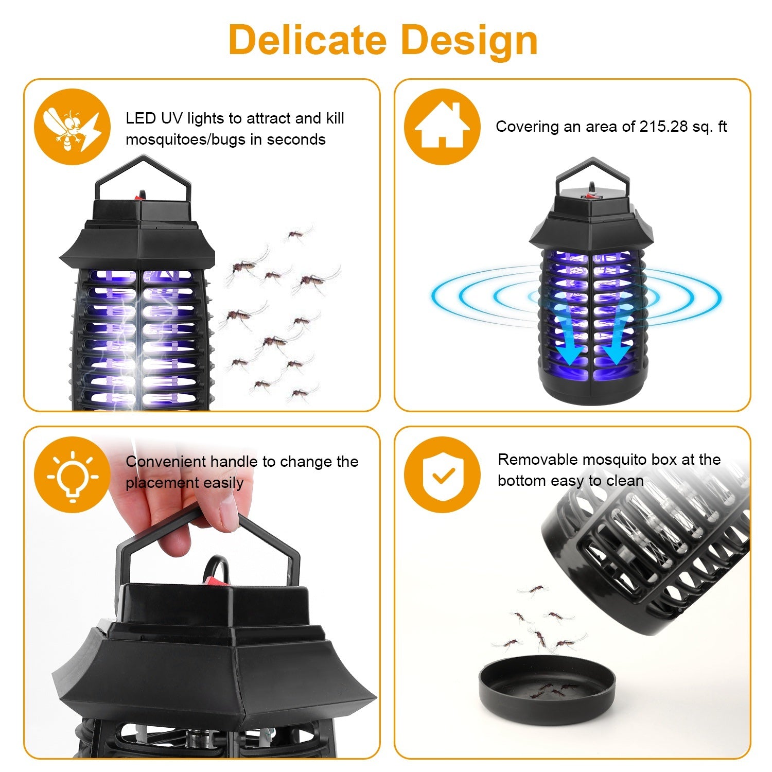 Bug Zapper Electric UV Mosquito Killer Lamp Insect Killer Light Pest Fly Trap Catcher with UV light and electric shock, surrounded by flying mosquitoes, isolated on white background.