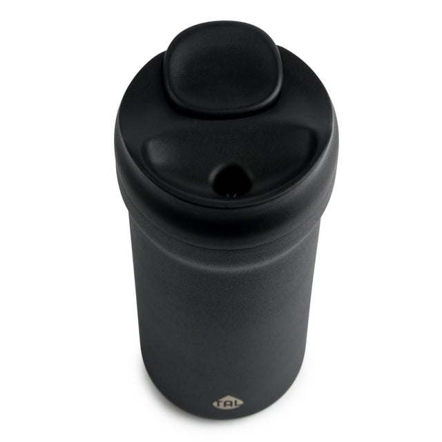 TAL Stainless Steel Java Coffee Tumbler 16 fl oz, Black insulated travel mug with a spill-proof lid on a white background.