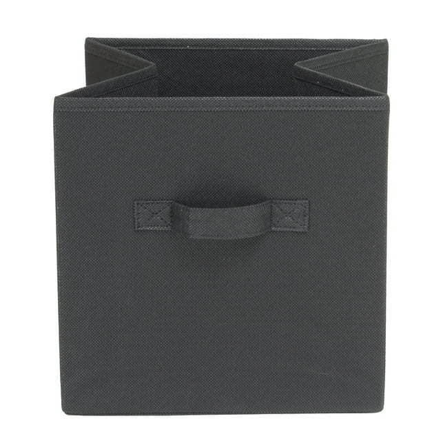 Five black Collapsible Cube Fabric Storage Bins (10.5" x 10.5"), 6 Pack with handles, stacked in a pyramid arrangement on a white background.