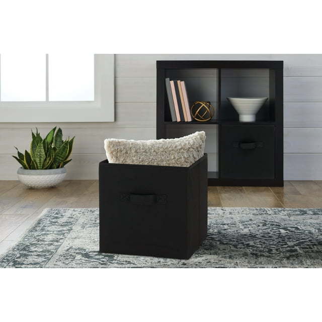 Five black Collapsible Cube Fabric Storage Bins (10.5" x 10.5"), 6 Pack with handles, stacked in a pyramid arrangement on a white background.