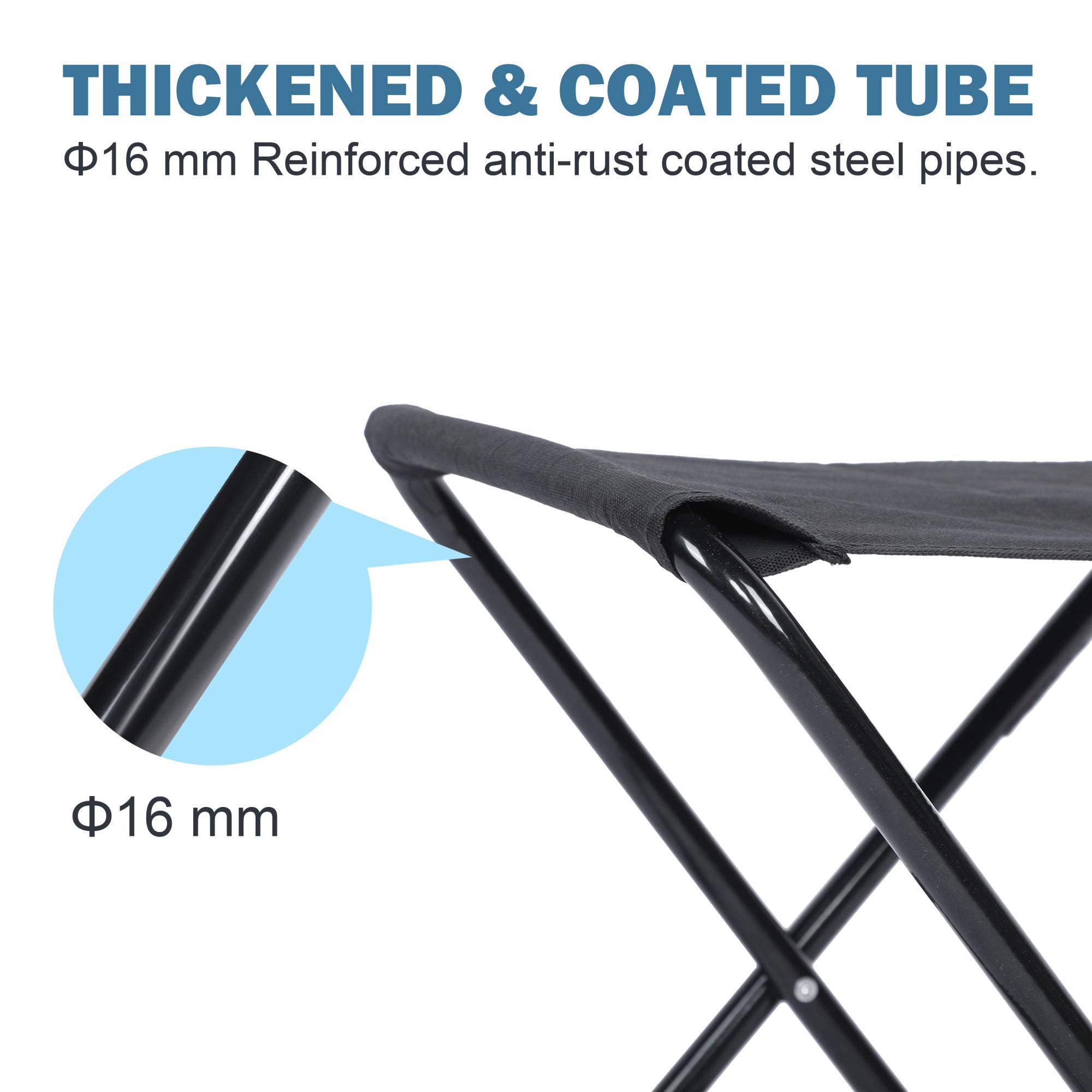 YSSOA Folding Camping Stool with a metal frame, isolated on a white background.