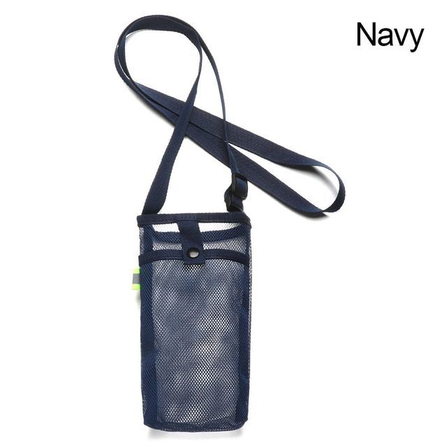 Black mesh Water and Phone bag with a shoulder strap and a blue water bottle partially visible at the top.