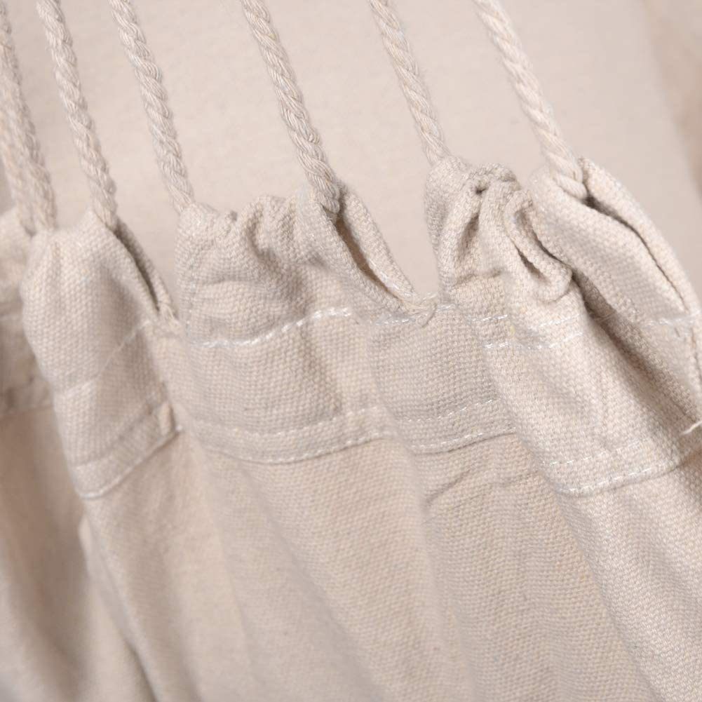 A beige canvas Hammocks Hanging Rope Hammock Chair Swing Seat with Two Seat Cushions and Carrying Bag, displayed against a white background, includes a side view showing the chair rolled up.