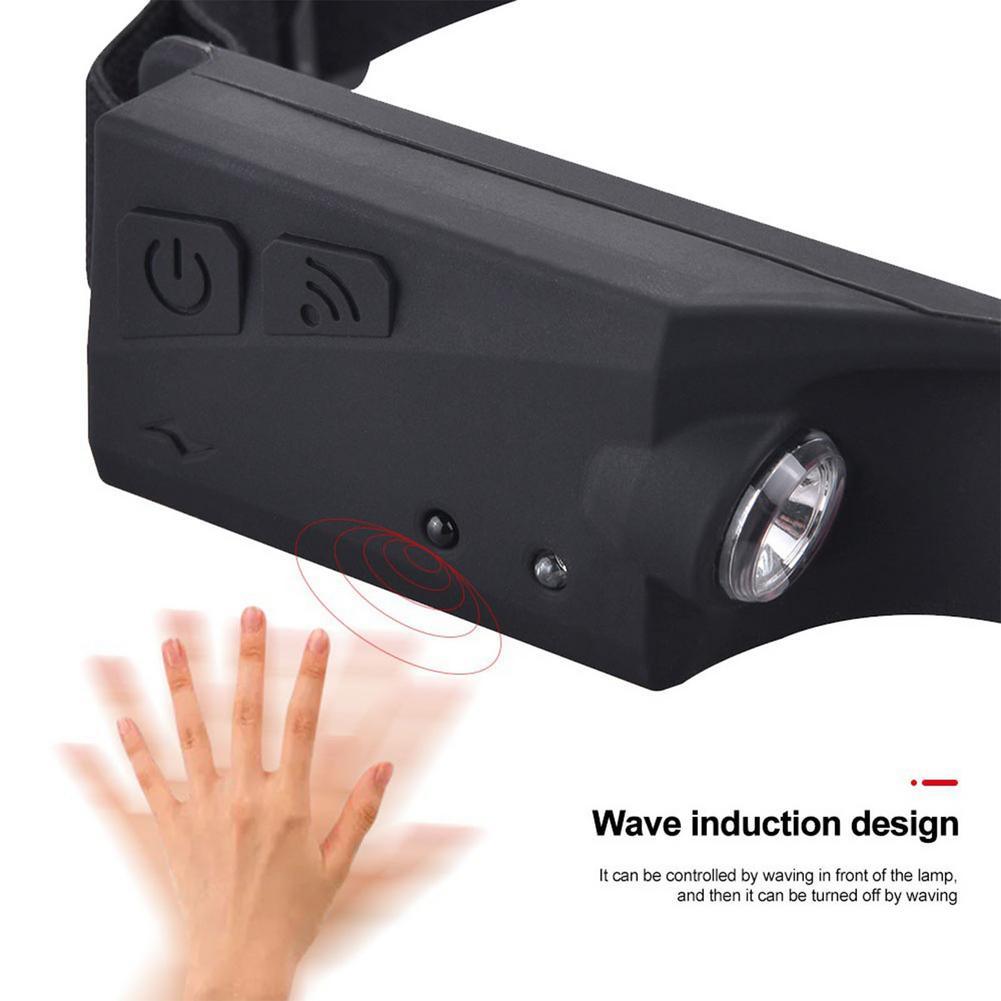 A black Induction COB-XPE LED headlamp with a yellow stripe, adjustable strap, and side control buttons isolated on a white background.