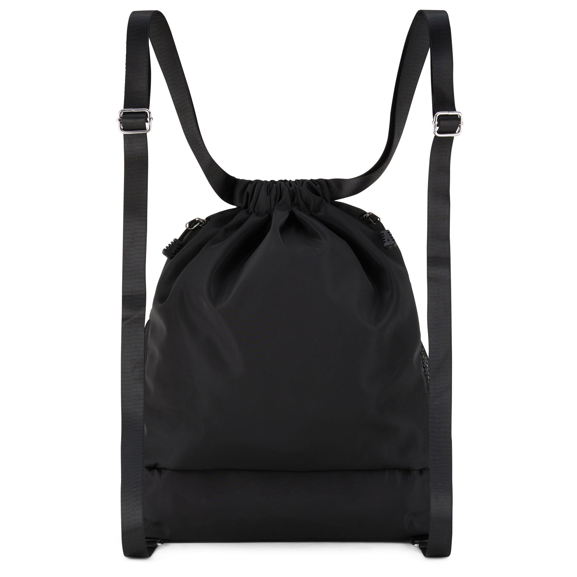 Clarissa GO Bag with a white airplane and suitcase icon, featuring an external pocket and a purple smartphone in a side holder.