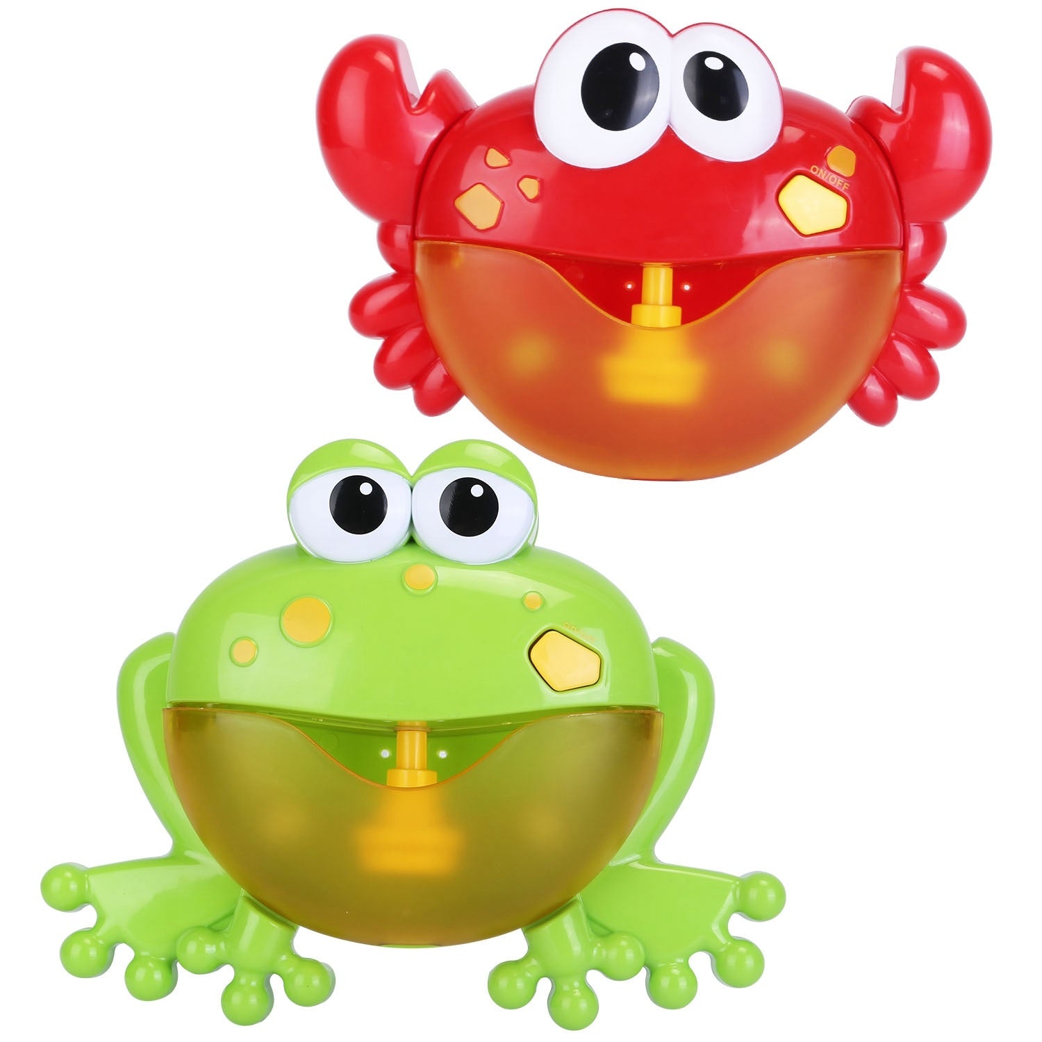 A whimsical Frog Musical Bubble Bath Maker releasing soap foam, isolated on a white background.