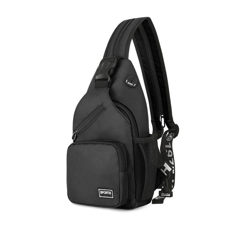 A small, cream-colored Colorpop Sling Bag with black zippers and trim, featuring two mesh side pockets and a sporty logo on the front.