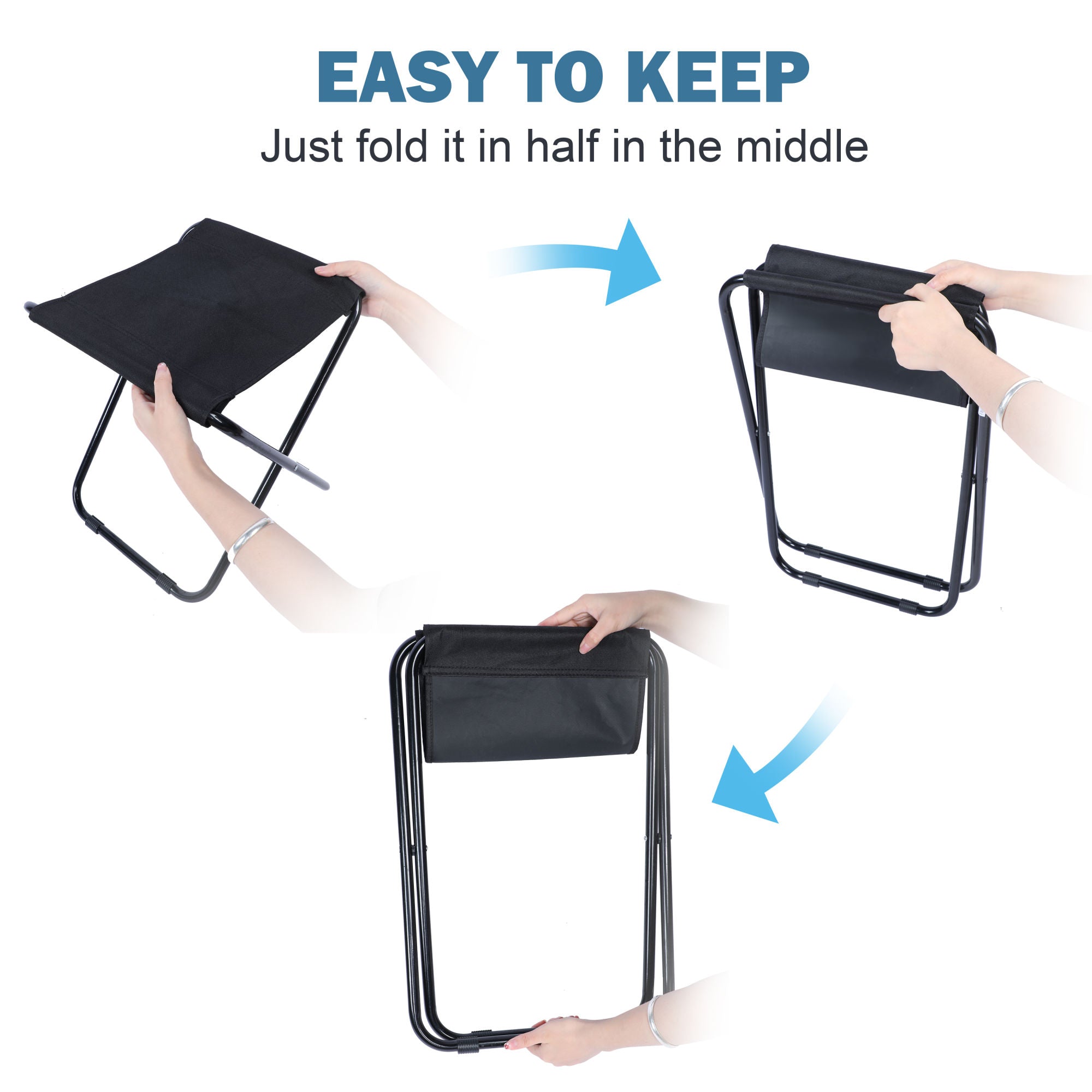 YSSOA Folding Camping Stool with a metal frame, isolated on a white background.