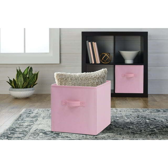 Five black Collapsible Cube Fabric Storage Bins (10.5" x 10.5"), 6 Pack with handles, stacked in a pyramid arrangement on a white background.