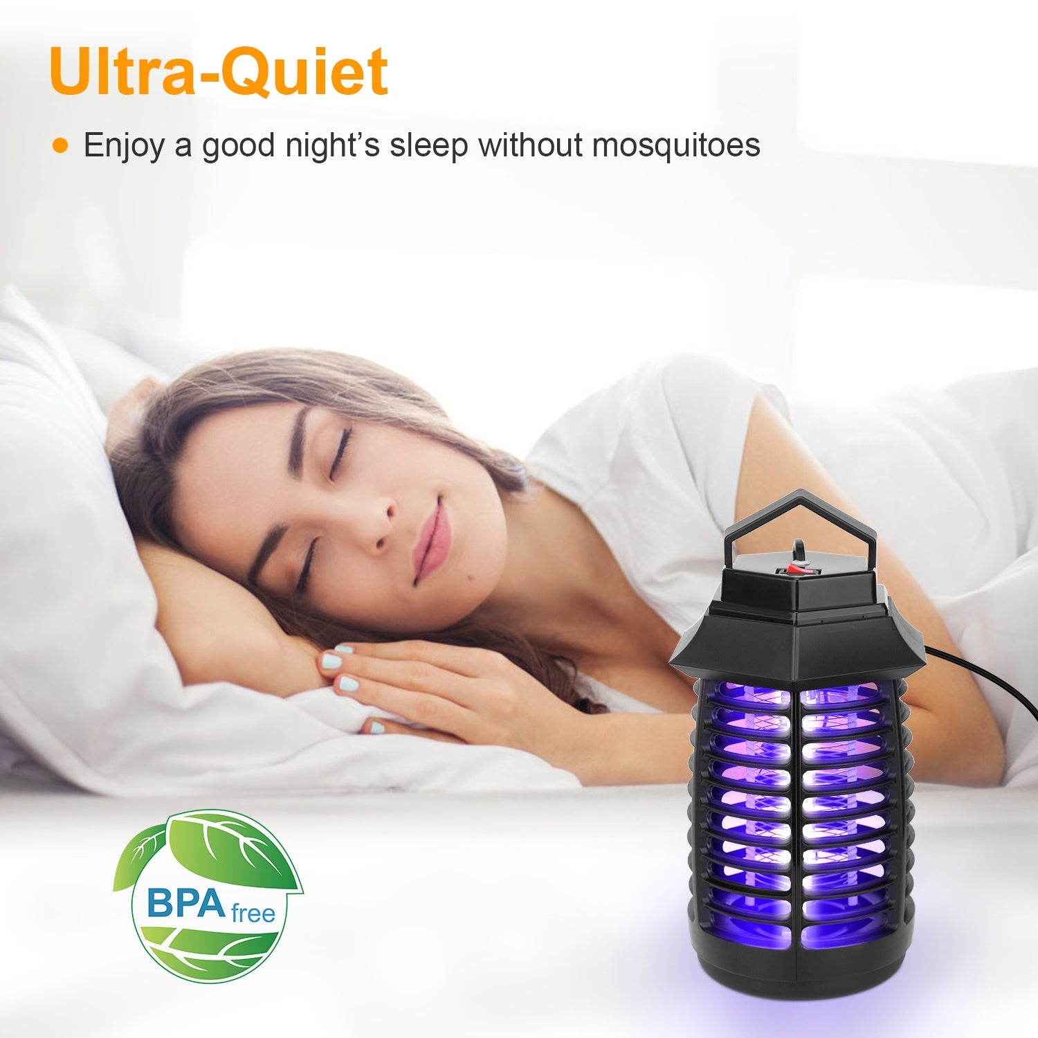 Bug Zapper Electric UV Mosquito Killer Lamp Insect Killer Light Pest Fly Trap Catcher with UV light and electric shock, surrounded by flying mosquitoes, isolated on white background.