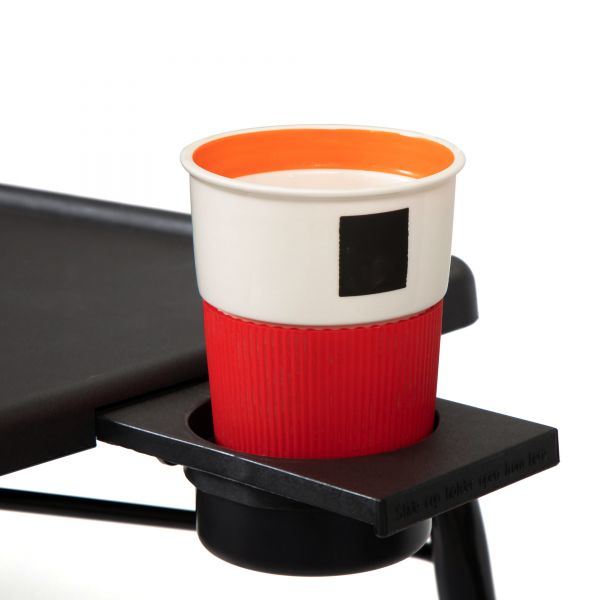 Black Adjustable TV Tray Table with Cup Holder;  Folding TV Dinner Table with 6 Height and 3 Tilt Angle Adjustments, isolated on a white background.