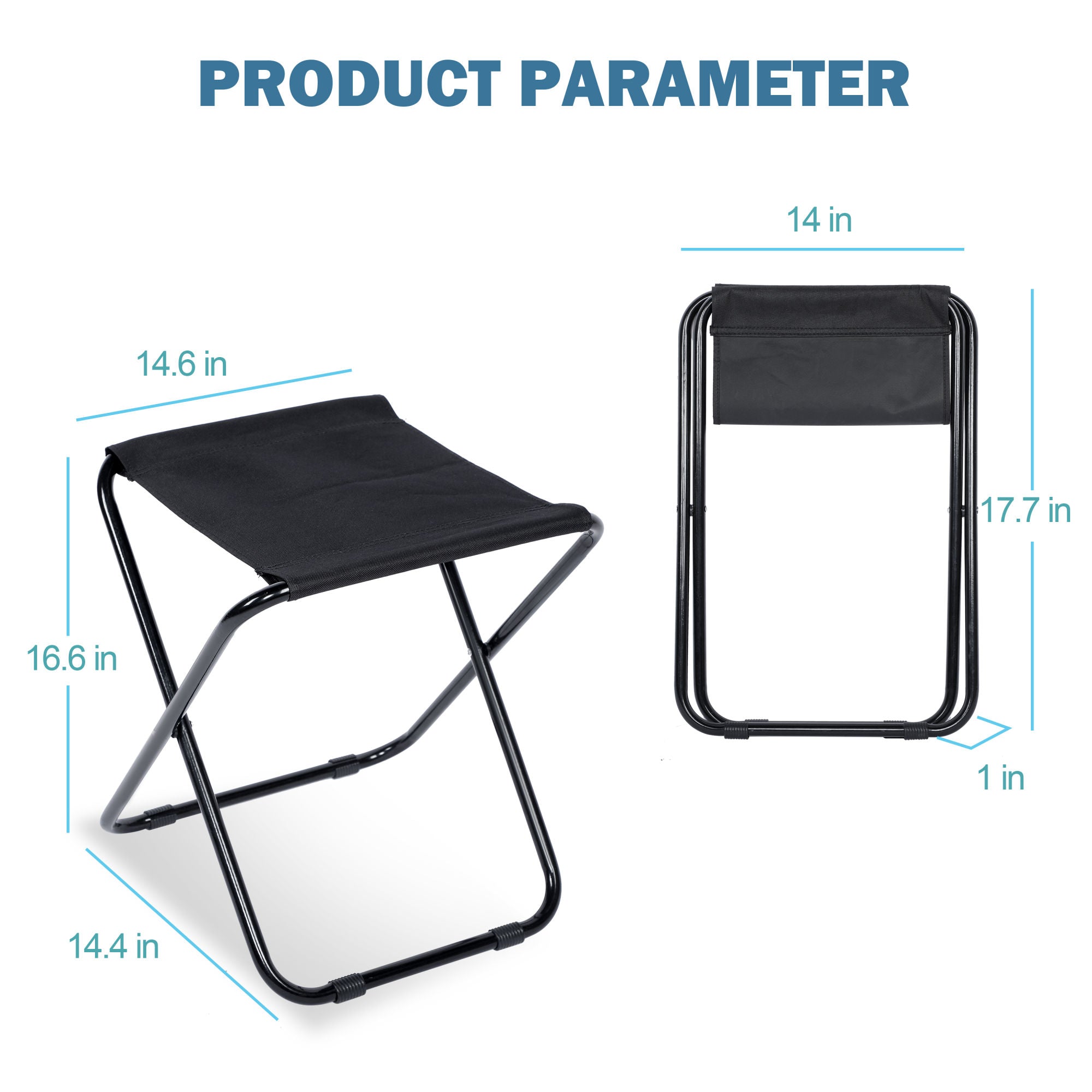 YSSOA Folding Camping Stool with a metal frame, isolated on a white background.