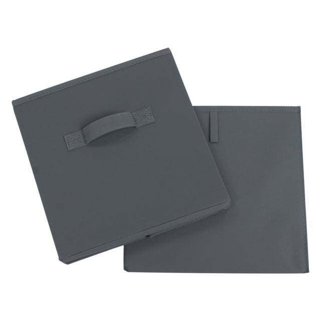 Five black Collapsible Cube Fabric Storage Bins (10.5" x 10.5"), 6 Pack with handles, stacked in a pyramid arrangement on a white background.