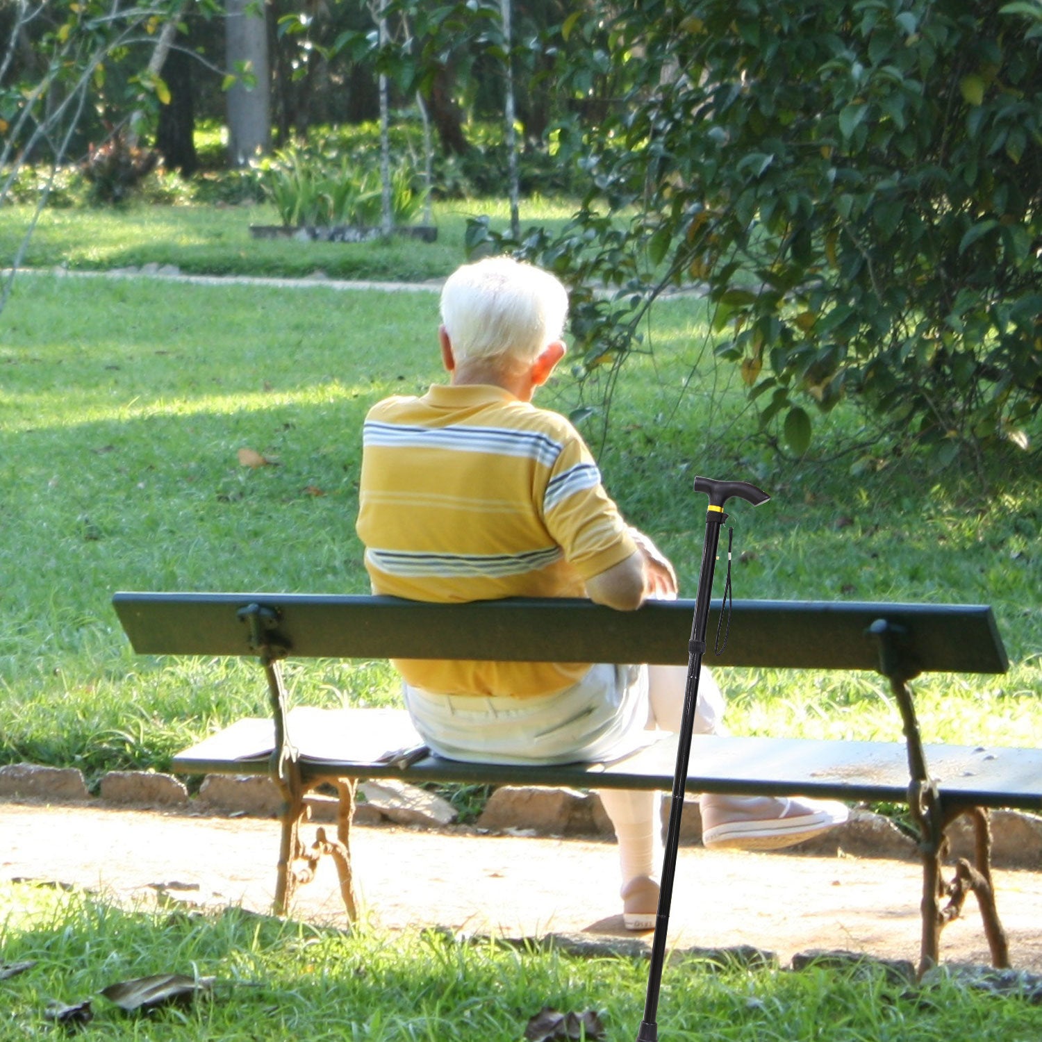 Red Walking Cane Aluminum Alloy Walking Stick Adjustable Folding Travel Hiking Stick extended and folded, isolated on a white background.