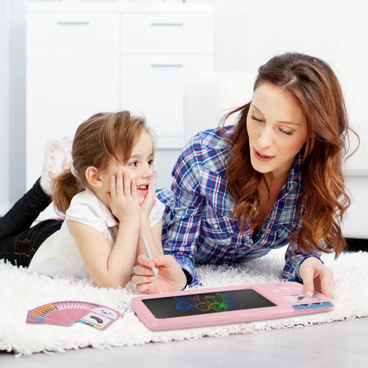 A 224 Words Toddler Learning Toy Talking Flash Cards with LCD Writing Tablet Preschool Educational Reading Drawing Machine Autism Sensory Toy 3+ Years Old Children with stylus and cartoon drawings illuminated in a rainbow of colors, accompanied by music-themed flashcards, is an ideal early education machine.