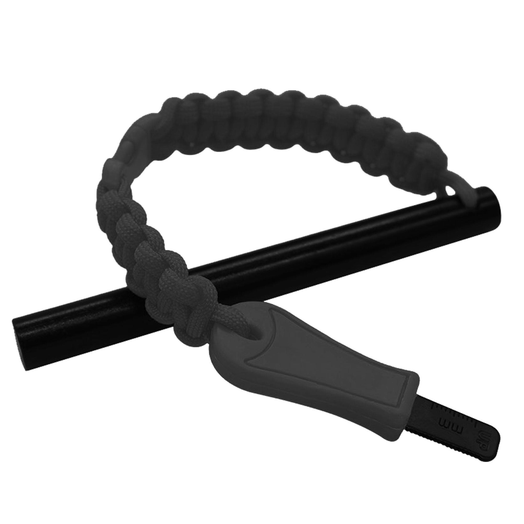 A black security cable lock with a braided rope and integrated keyed lock, ideal for securing bicycles and Hot Strike Ferro Rod Fire Starter.
