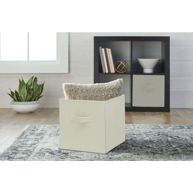 Five black Collapsible Cube Fabric Storage Bins (10.5" x 10.5"), 6 Pack with handles, stacked in a pyramid arrangement on a white background.