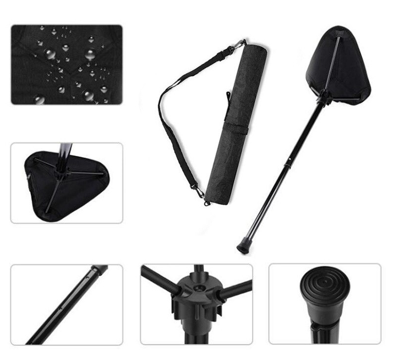 Outdoor Portable Retractable Stool Fishing Summer Hiking Chair Travel Fordable Stool with a triangular seat and a portable tripod base.