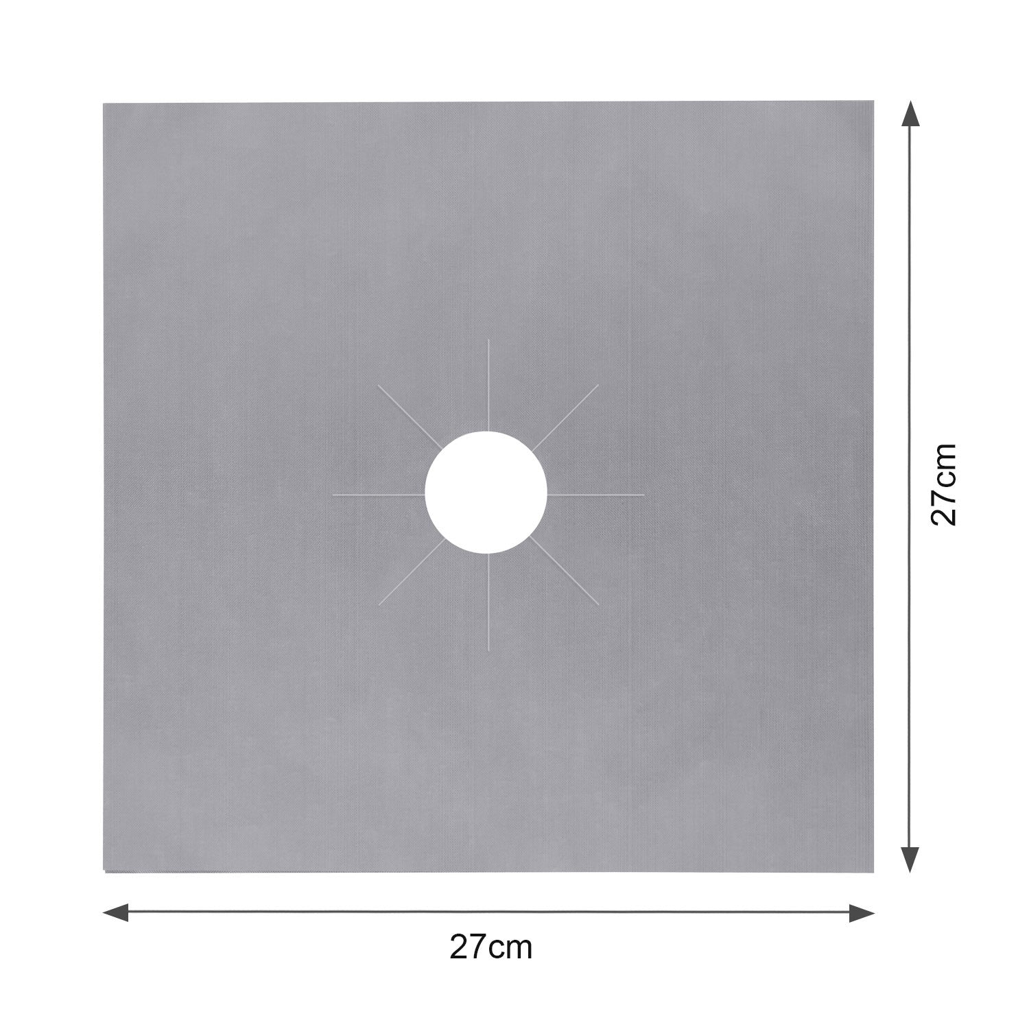 A stack of 4-Pack Reusable Nonstick Stovetop Burner Protector Liner papers with a white circle and crossing lines symbol in the center of the top sheet, treated with a PTFE coating.
