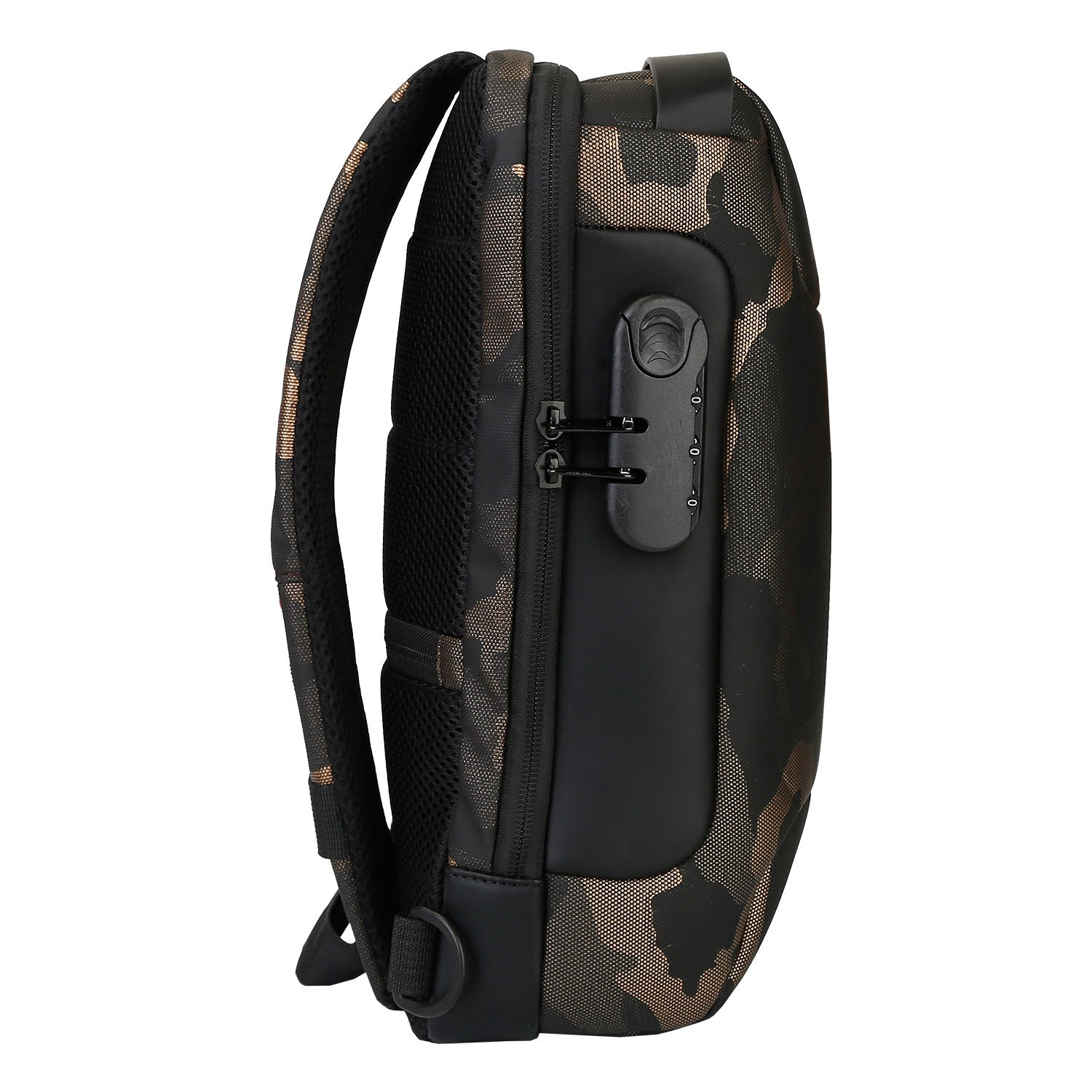 A Men's Sling Backpack Waterproof Anti-theft Shoulder Crossbody Chest Bag Messenger Sling Bag Daypack with USB Charging Port, featuring a smooth outer surface and an adjustable shoulder strap, isolated on a white background.