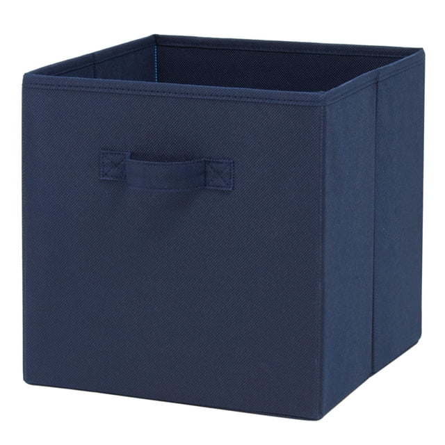 Five black Collapsible Cube Fabric Storage Bins (10.5" x 10.5"), 6 Pack with handles, stacked in a pyramid arrangement on a white background.