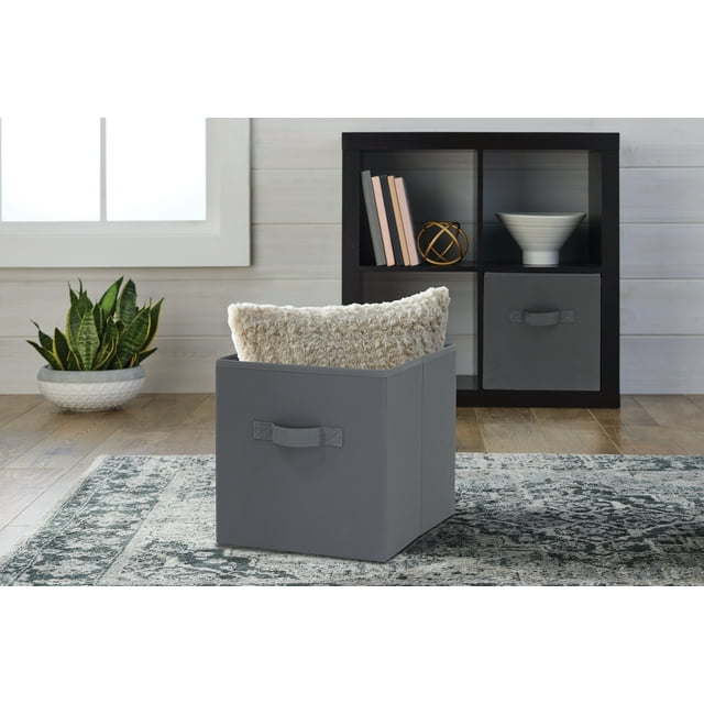 Five black Collapsible Cube Fabric Storage Bins (10.5" x 10.5"), 6 Pack with handles, stacked in a pyramid arrangement on a white background.