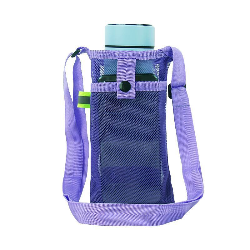 Black mesh Water and Phone bag with a shoulder strap and a blue water bottle partially visible at the top.