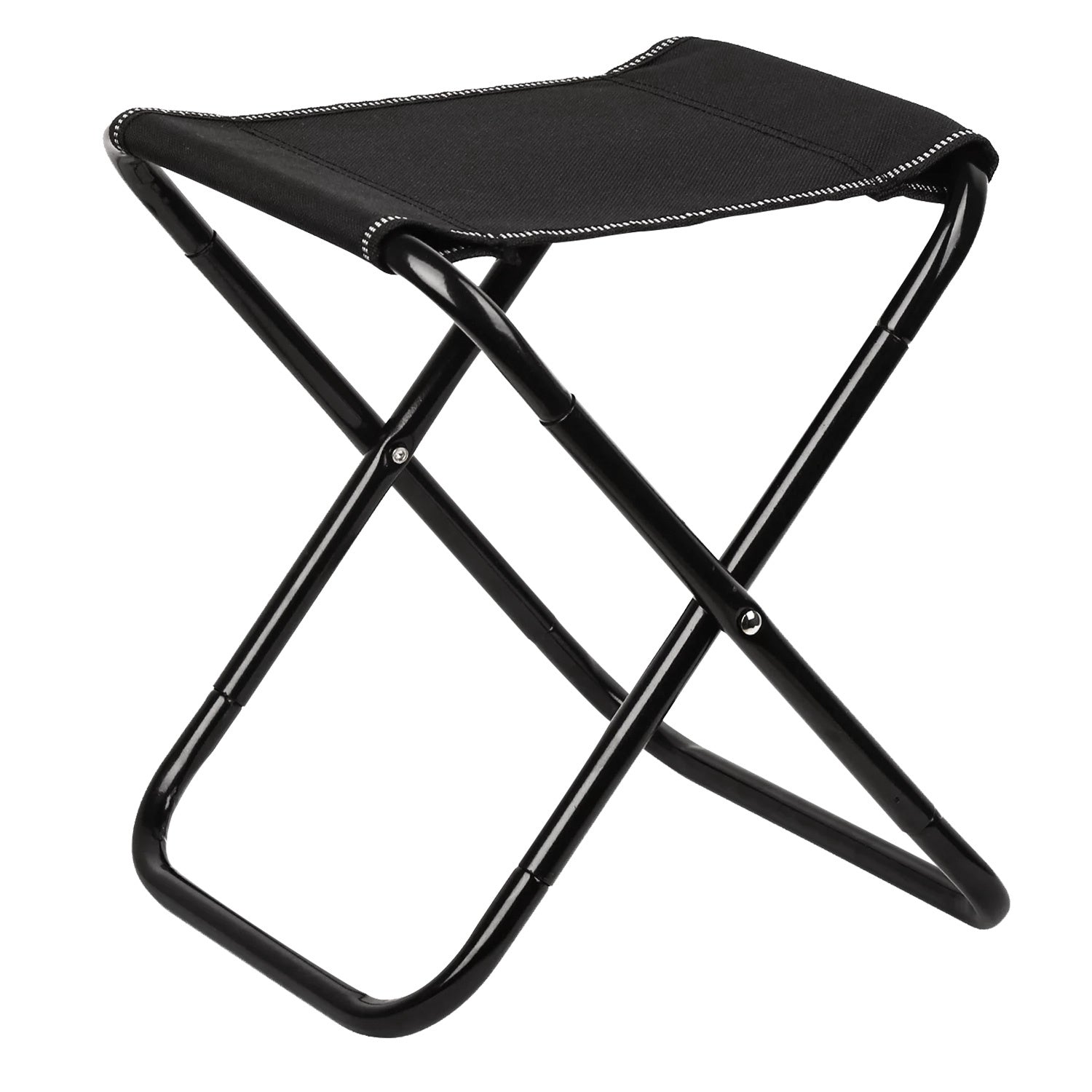Foldable Camping Stool Portable Travel Chair with a tubular metal frame and a durable fabric seat, isolated on a white background.