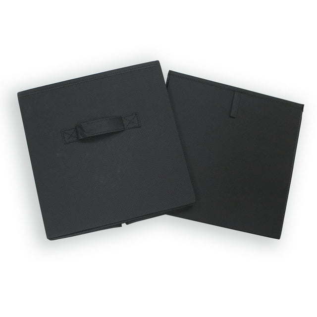 Five black Collapsible Cube Fabric Storage Bins (10.5" x 10.5"), 6 Pack with handles, stacked in a pyramid arrangement on a white background.