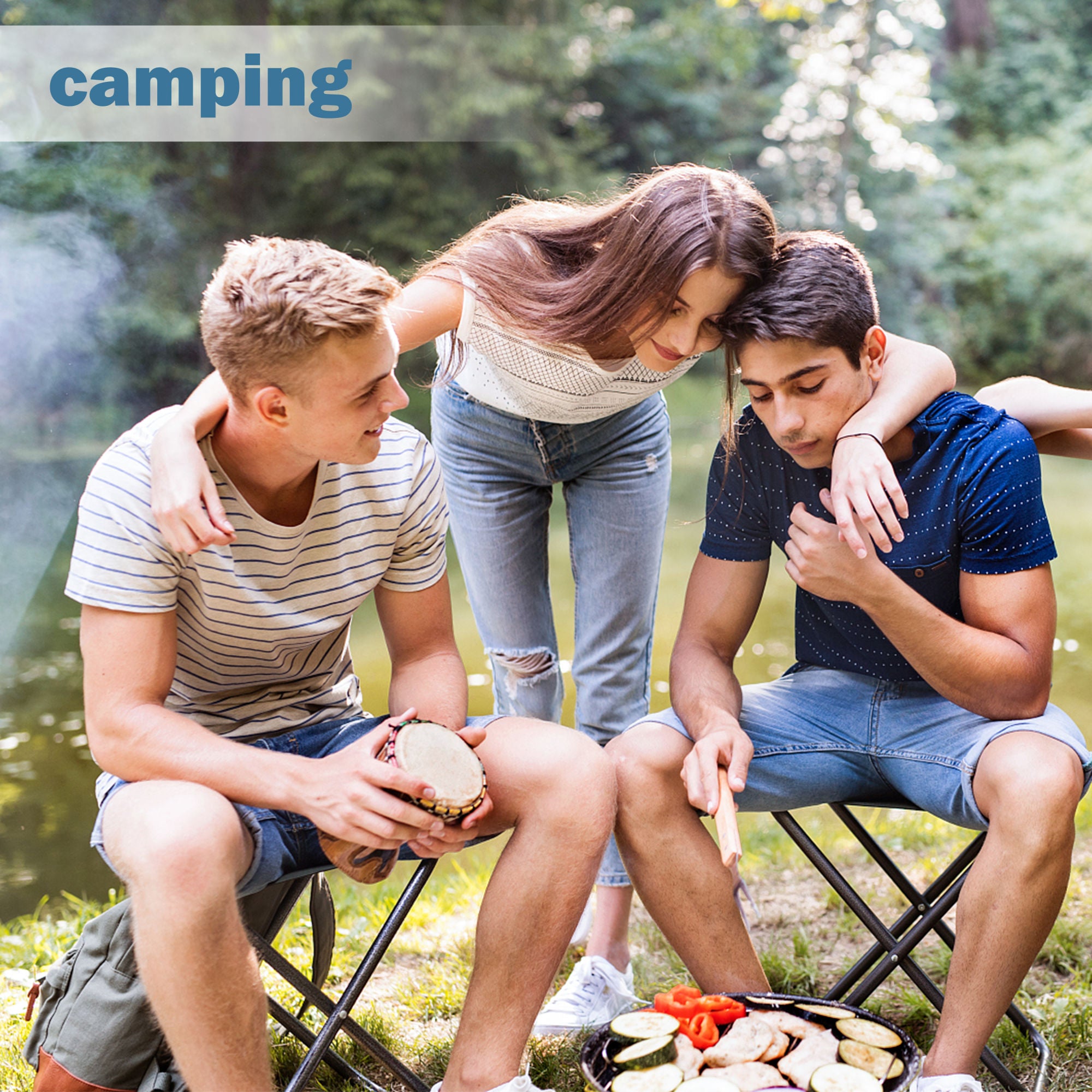 YSSOA Folding Camping Stool with a metal frame, isolated on a white background.