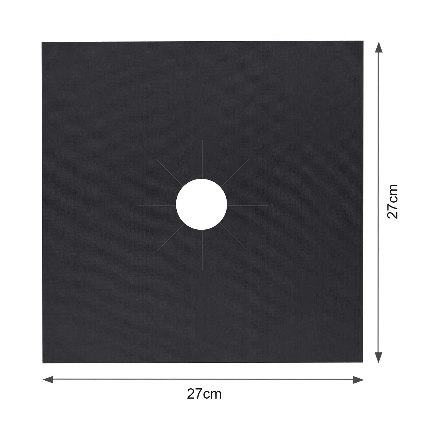 A stack of 4-Pack Reusable Nonstick Stovetop Burner Protector Liner papers with a white circle and crossing lines symbol in the center of the top sheet, treated with a PTFE coating.