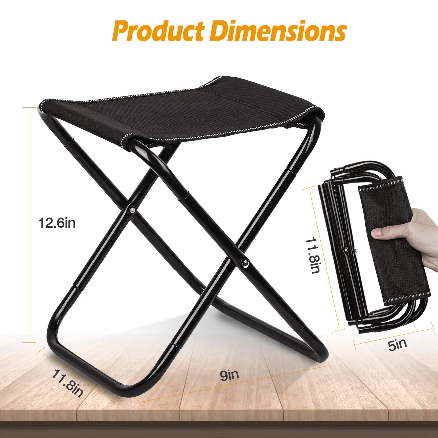 Foldable Camping Stool Portable Travel Chair with a tubular metal frame and a durable fabric seat, isolated on a white background.