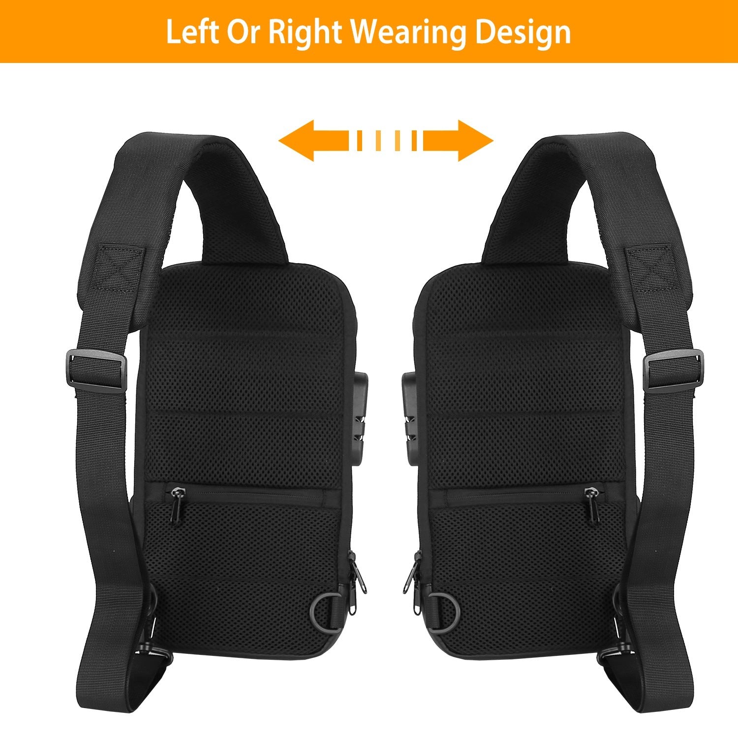 A Men's Sling Backpack Waterproof Anti-theft Shoulder Crossbody Chest Bag Messenger Sling Bag Daypack with USB Charging Port, featuring a smooth outer surface and an adjustable shoulder strap, isolated on a white background.