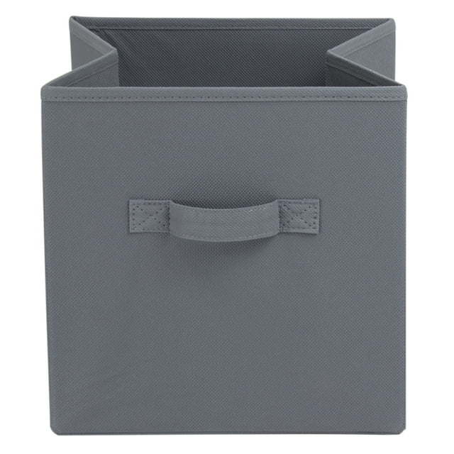 Five black Collapsible Cube Fabric Storage Bins (10.5" x 10.5"), 6 Pack with handles, stacked in a pyramid arrangement on a white background.