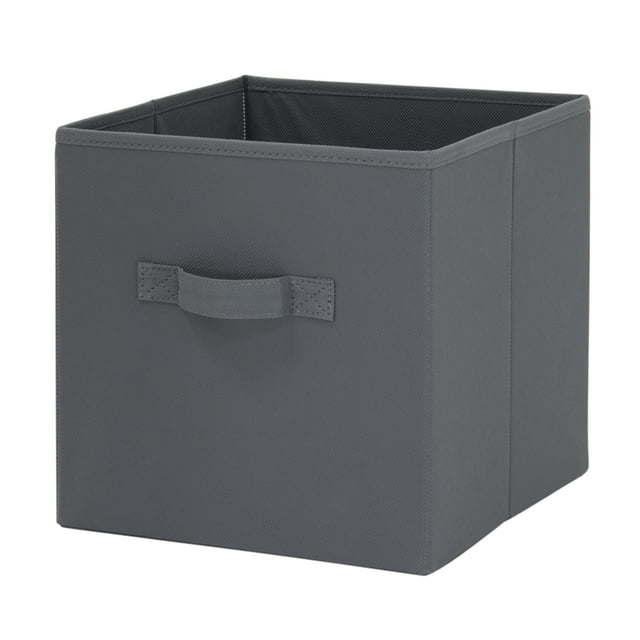 Five black Collapsible Cube Fabric Storage Bins (10.5" x 10.5"), 6 Pack with handles, stacked in a pyramid arrangement on a white background.