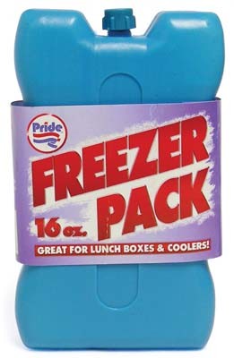 Blue PRIDE FREEZER ICE PACK 16 OZ (3 pack) with a label stating "Great for lunch boxes & coolers!