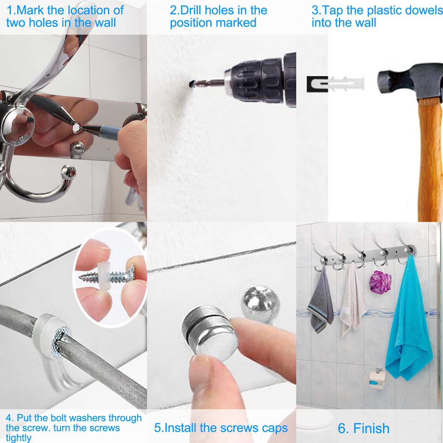 Wall Mount Coat Hook with fifteen stainless steel double hooks on a sleek, horizontal board, isolated on a white background.