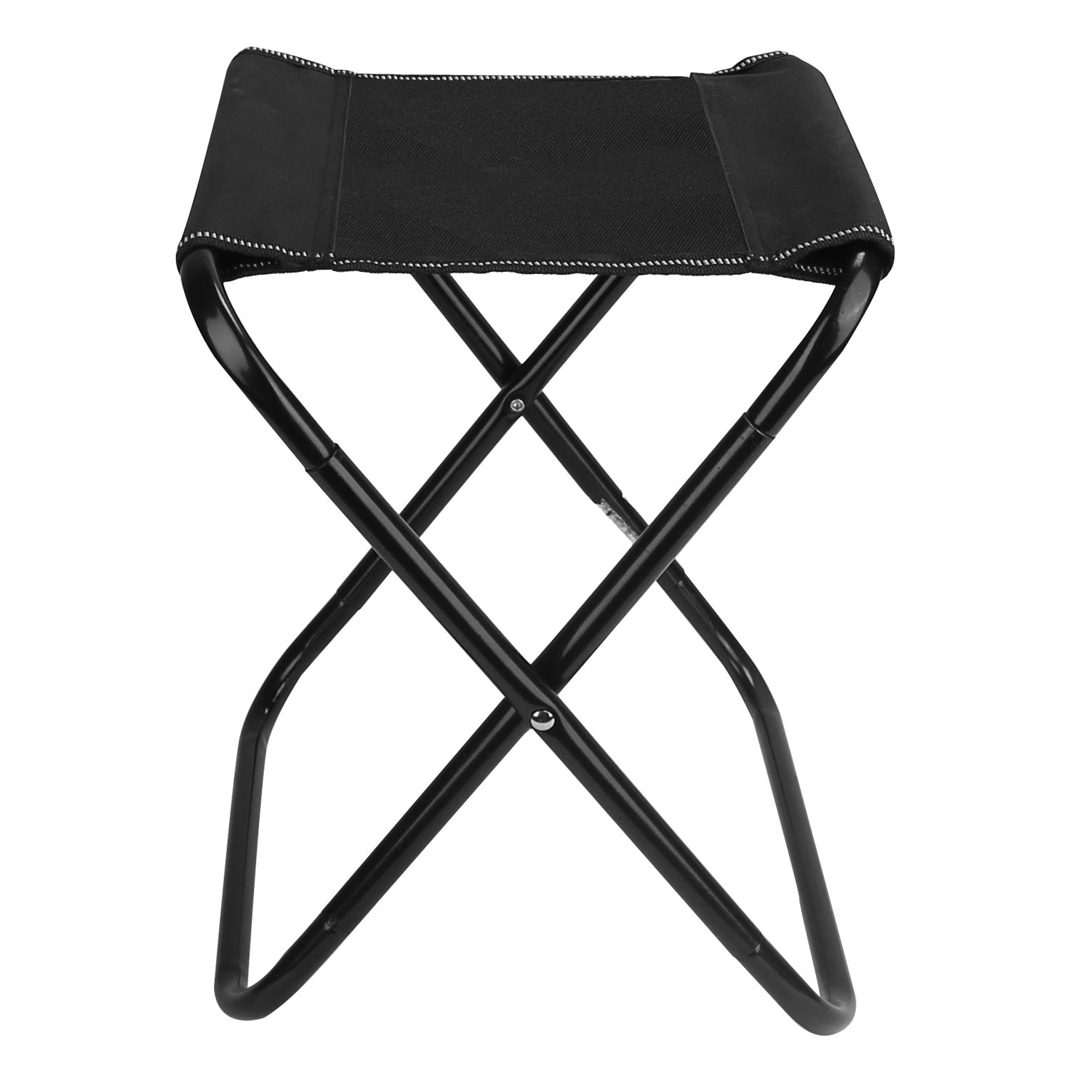 Foldable Camping Stool Portable Travel Chair with a tubular metal frame and a durable fabric seat, isolated on a white background.