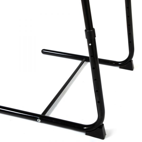 Black Adjustable TV Tray Table with Cup Holder;  Folding TV Dinner Table with 6 Height and 3 Tilt Angle Adjustments, isolated on a white background.