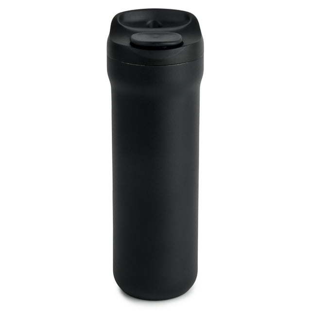 TAL Stainless Steel Java Coffee Tumbler 16 fl oz, Black insulated travel mug with a spill-proof lid on a white background.