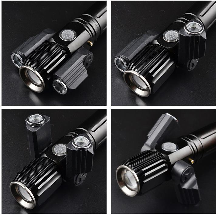 Black tactical 3 head flashlight on a white background.